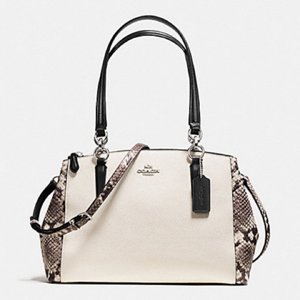 🐍GREAT CONDITION🐍 COACH SMALL CHRISTIE CARRYALL W/ SNAKE EMBOSSED LEATHER TRIM
